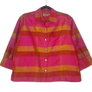 Vintage Y2K 2000s Chico's Design 100% Silk Bright Striped Button Front Blouse